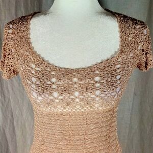 Majora beige crochet cap-sleeved top, M, EUC